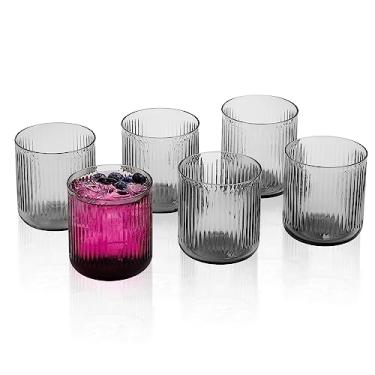 Imagem de G Conjunto de 6 copos de vidro canelados, 368,5 G copos vintage, cinza fumo, copo durável, copo antiquado para coquetéis, café, bar, uísque, coquetel, cerveja, presentes para homens e mulheres