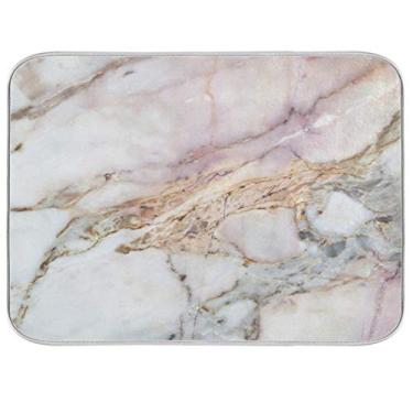 Imagem de Tapete de secagem de pratos com padrão de mármore branco rosa, tapete de secagem de pedra preta cinza para balcão de cozinha, tapete resistente ao calor, tapete de escorredor de pratos para balcão de cozinha