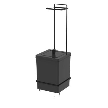 Imagem de Lixeira Quadrada Preta Com Suporte Para Papel Higiênico