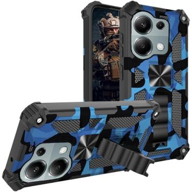 Imagem de Ephoou Capa camuflada para Xiaomi Redmi Note 13 Pro 4G/Poco M6 Pro 4G com suporte magnético, capa camuflada de proteção resistente à prova de choque de grau militar para Redmi Note 13 Pro 4G MC-azul