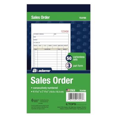 Imagem de Adams Livro de pedidos de venda, 3 partes, sem carbono, branco/canário/rosa, 4-3/16 7-3/16 polegadas, 50 conjuntos por livro (TC4705)