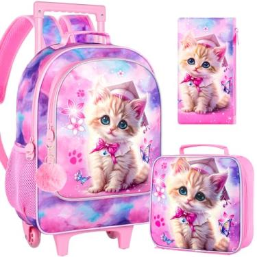Imagem de Mochila com rodinhas para meninas e meninos, mochila infantil com rodas - mala com rodas para escola primária - 3 peças, Dr.cat Conjunto de rodinhas, One Size, Conjunto de mochila com rodinhas para