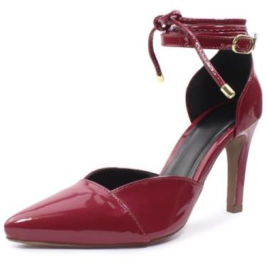 Imagem de Sapato Scarpin Re&Ton Salto Alto Amarração Feminino SC4 (Cereja Verniz, BR, Adulto, Numérico, 34)
