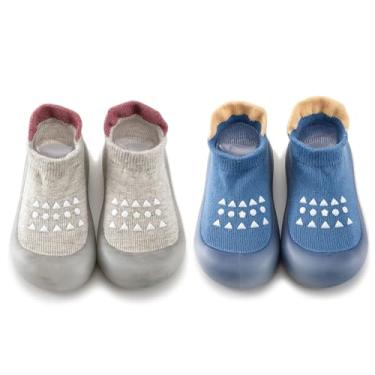 Imagem de HOVELL Meias antiderrapantes para bebês meninas meninos sapatos de primeira caminhada infantil interior chinelo tênis 2 pares, Conjunto 2, 6-12 Meses