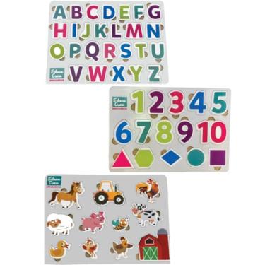 Imagem de Kit 3 Tabuleiro Alfabeto + Números Formas +animais Educativo Brinquedo Pedagógico Alfabetização