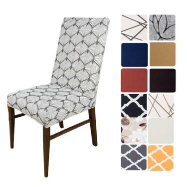Imagem de Kit 6 Capas Cadeiras De Jantar Spandex Importado Elástico- Várias Estampas (Folha Cinza)