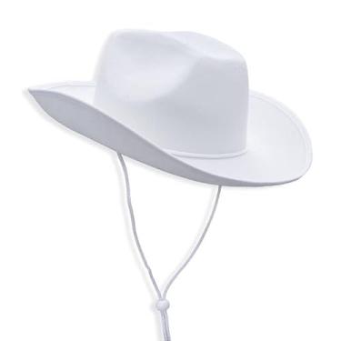 Imagem de COLLECT PRESENT Chapéu de caubói e vaqueira de feltro liso para homens, mulheres e adolescentes | Chapéu de cowboy cravejado ocidental em tamanhos adultos, Branco, Tamanho �nica