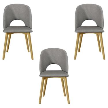 Imagem de Kit 3 Cadeiras Decorativas Sala de Jantar Madeira Maciça Hadassa Linho Cinza/Freijó G13 - Gran Belo