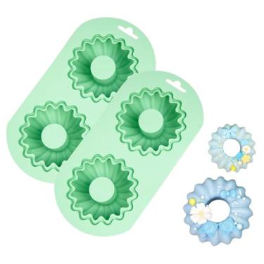 Imagem de QELEG Pacote com 2 formas de rosquinhas de silicone, 2 cavidades, forma de bolo de silicone antiaderente para rosquinhas, pão de milho, brownies, bagel, geleias verdes, 2 peças/2 cavidades, girassol