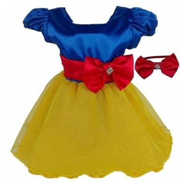 Imagem de Vestido de Festa Branca de Neve Cetim Luxo Com Tiara GG 9-10
