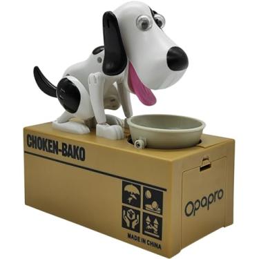 Imagem de Cofrinho de Cachorro Para Comer Moedas Pet Coin Bank Poupança Cofre Automático Dog que Come Moeda na Bandeja (Branco e Preto)