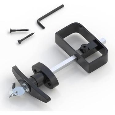 Imagem de SKYSEN Pacote com 2 trinco para porta de galpão, trava de maçaneta em T para porta de galpão, vapor de 14 cm - 2 chaves - ferragens para porta de galpão - preto (trava de galpão - 2)