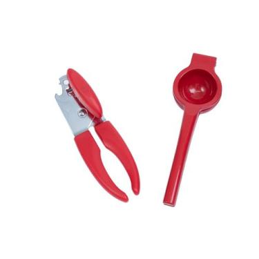 Imagem de Kit abridor de lata espremedor de limão 2 pç vermelho Oikos, U, UNICA