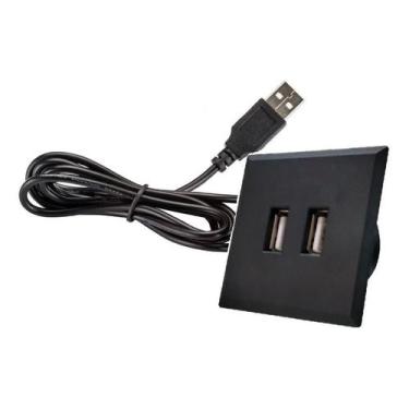 Imagem de Tomada C/ 2 Usb Renna Embutir Mesa/sofá Pop Quadrado 2,1 A, Preto