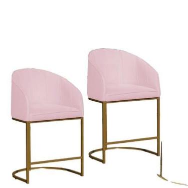 Imagem de Kit 02 Poltronas Cadeira Banqueta Mia Base Dourada Veludo Rosa - Monta