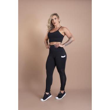 Imagem de Conjunto Fitness Feminino Calça Legging Cintura Alta Com Bolso Tela E 