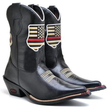 Imagem de Bota Texana Masculina Couro Bico Fino USA Cano Alto Estilo - Fakcini, 