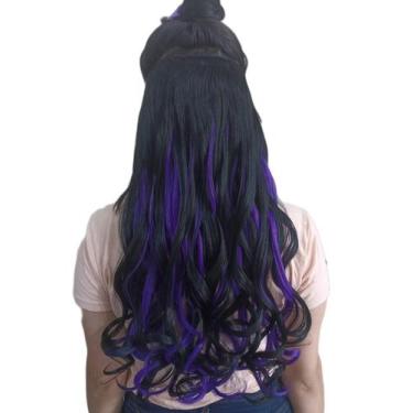 Imagem de Alongamento Aplique Tic Tac Ondulado Preto Com Roxo 60Cm - C&C Shop