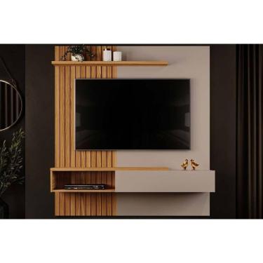 Imagem de Painel Home p/ TV até 65 Pol Tito Ripado c/ 1 Porta 150x164cm Griz/Carvalho - DJ Móveis