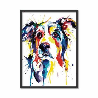 Imagem de Quadro Colorido Cachorro Border Collie 003 Com Moldura Preta - Plimsho