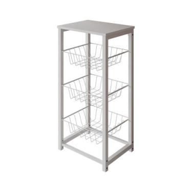 Imagem de Fruteira de Chão Cozinha Desmontada Aço Branco Tampo Branco Madri - Up