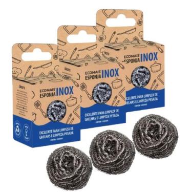 Imagem de Ecomais Esponja Inox Ákora  Aço inoxidável 3 unidades