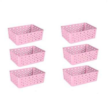 Imagem de Kit 6 Cestos Organizadores Multiuso Decorativo Premium Rosa - 123 Orga