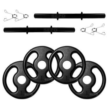 Imagem de Kit Musculação 4Kg em Anilhas de Ferro com 2 Barras Pretas 40cm - SEPO