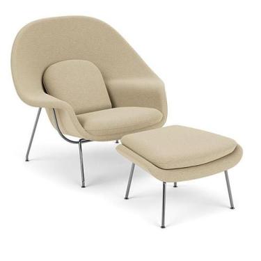 Imagem de Poltrona com Puff Womb Chair Base Inox Bouclê - Decorato Móveis, Bege