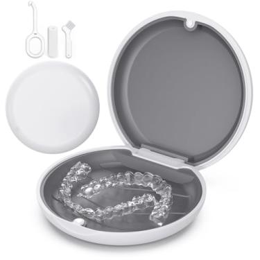 Imagem de Capa retentora, capa fina compatível com Invisalign, capa retentora fofa com almofada de silicone, capa protetora de boca com ferramenta de remoção de retentor, mastigável e escova, branca