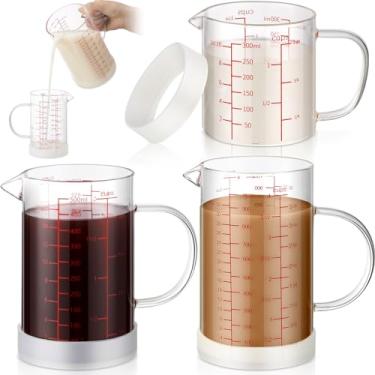 Imagem de Lallisa 3 conjuntos de copos medidores de vidro com alça 1 1/4 xícara, 2 xícaras, 4 copos de medição de vidro borossilicato alto, bico em forma de V, 3 escalas (OZ, copo, ML/CC) para cozinha e