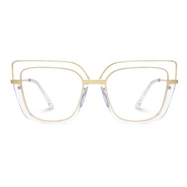 Imagem de Zeelool Armação elegante de óculos olho de gato grande para mulheres com Ornella transparente sem receita médica ZJGX370408, Cristal Zjgx370408-03, G