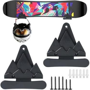 Imagem de Suporte de parede para snowboard com ganchos, suporte de parede pendurado para skate de snowboard, suportes de armazenamento de garagem, suporte de exibição de snowboard, arte de parede (2 peças