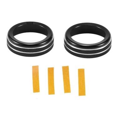 Imagem de Hihaha Anel de cobertura de botão de controle climático para ar condicionado AC para Ford para Mustang 2015-2021 / acabamento interior de decalque/liga de alumínio elegante/2 peças pretas