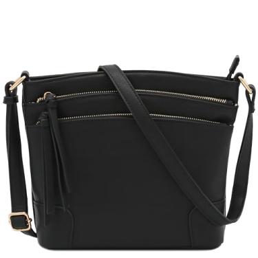 Imagem de FashionPuzzle Bolsa transversal média com bolso triplo com zíper, Preto, One Size