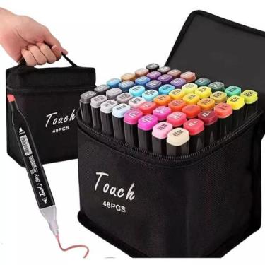 Imagem de Canetinhas Marcador de Texto com 96 Pontas e 48 Cores - Kit Estojo Can
