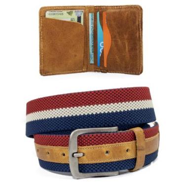 Imagem de Kit Cinto Masculino Couro  Elástico Casual e Carteira em Couro - Use Y