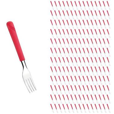 Imagem de Conjunto 180 Garfos Linha Luna Vermelho Aço Inox Plástico - Taumer, Lu