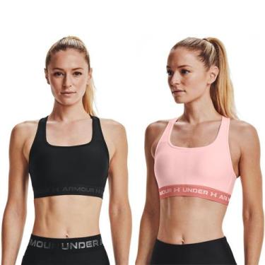 Imagem de Kit 2 Top Feminino Under Armour Crossback Mid Bra, Rosa, PP