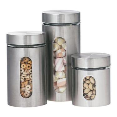 Imagem de Conjunto de Potes Para Alimentos Em Inox E Vidro 3 Peças - Wincy, Inox