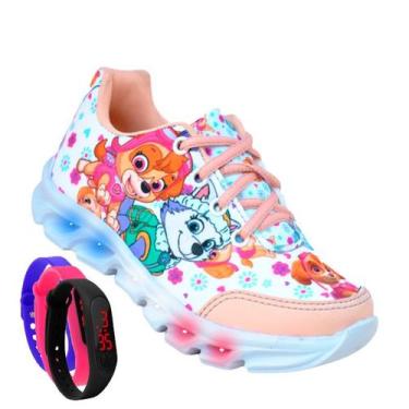Imagem de Tenis Feminino De Led Infantil  Patrulha Canina Meninas Casual + Relog