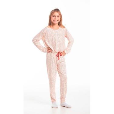 Imagem de Conjunto Pijama Malha Juvenil - Cor De Cacau, 12, Corações vermelho