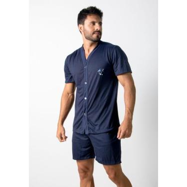 Imagem de Pijama Masculino Basico Manga Curta Botão Liso Adulto RLC Modas , Azul