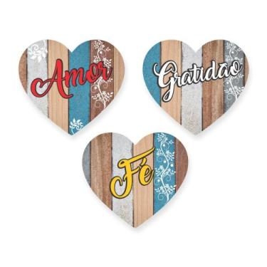 Imagem de Kit 3 Placas Decorativas Fé Amor Gratidão MDF Corte Laser - Vintage De