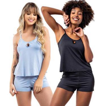 Imagem de Kit 2 Short Doll Feminino Pijama de Dormir Curto Mulher Viére, G, Azul