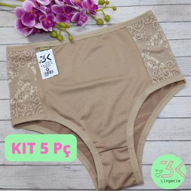Imagem de Calcinha calçola senhora cintura alta confortável tecido macio (kit 5 