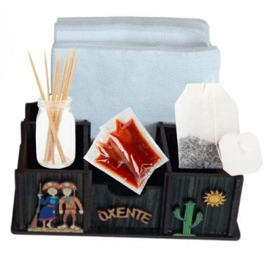 Imagem de Porta Guardanapo CASAL OXENTE Paliteiro Saleiro Açucareiro  MDF Tabaco