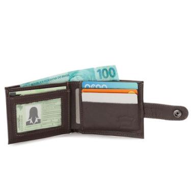 Imagem de Carteira em Couro  Masculino com Porta Documentos e Alça de Fechamento