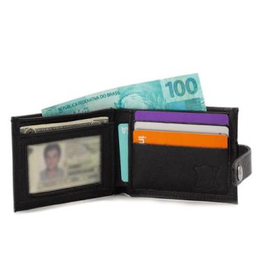 Imagem de Carteira em Couro  Masculino com Porta Documentos e Alça de Fechamento