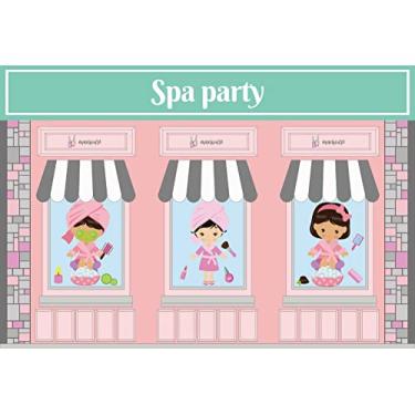 Imagem de AOFOTO Pano de fundo de vinil rosa princesa 2,1 x 1,5 m para festa de spa infantil, suprimentos de decoração de aniversário, fundo de fotografia, adereço de estúdio de maquiagem